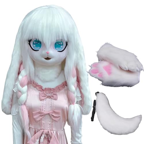 WLYEZAU Fursuit Kig Tiermaske, Tierkapuze Im Anime-Stil Mit Schwanz Und Plüschhandschuhen, Tragbare Kapuzenparty-Verkleidung (Color : 6) von WLYEZAU