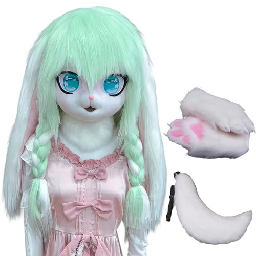 WLYEZAU Fursuit Kig Tiermaske, Tierkapuze Im Anime-Stil Mit Schwanz Und Plüschhandschuhen, Tragbare Kapuzenparty-Verkleidung (Color : 9) von WLYEZAU