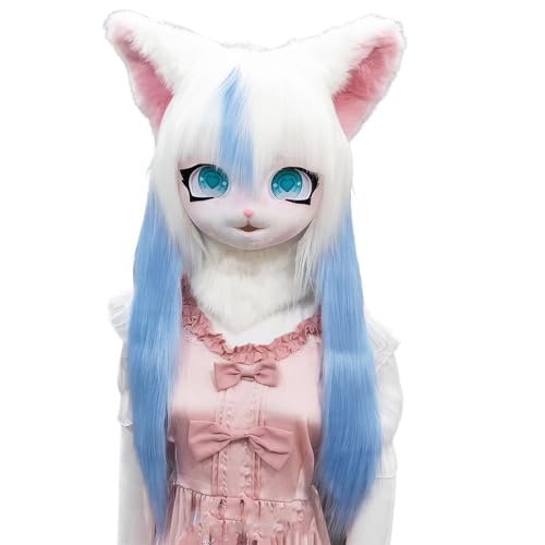 WLYEZAU Fursuit-Kig-Tiermaske,Tierkapuze Im Anime-Stil,Lolita-Halloween-Kostüm-Kopfbedeckung, Tragbare Kapuzenparty-Verkleidung(Color:A) von WLYEZAU