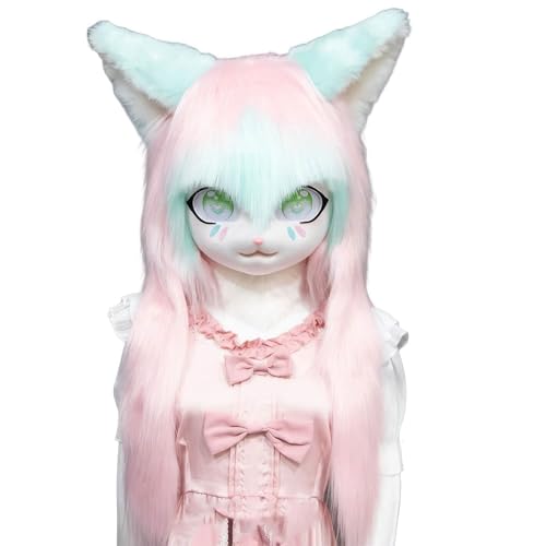 WLYEZAU Fursuit-Kig-Tiermaske,Tierkapuze Im Anime-Stil,Lolita-Halloween-Kostüm-Kopfbedeckung, Tragbare Kapuzenparty-Verkleidung(Color:B) von WLYEZAU