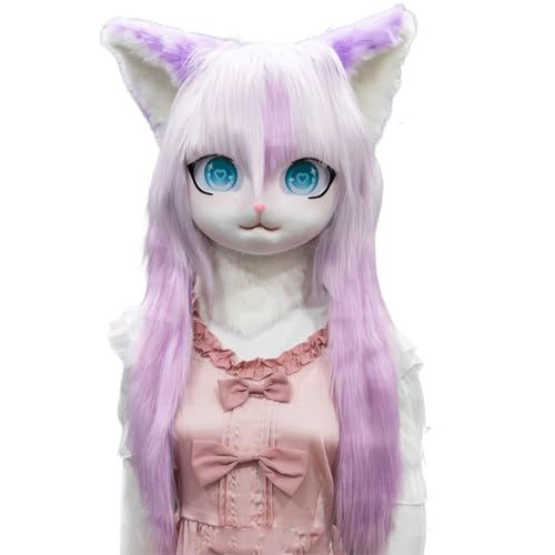 WLYEZAU Fursuit-Kig-Tiermaske,Tierkapuze Im Anime-Stil,Lolita-Halloween-Kostüm-Kopfbedeckung, Tragbare Kapuzenparty-Verkleidung(Color:E) von WLYEZAU