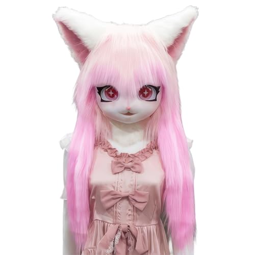 WLYEZAU Fursuit-Kig-Tiermaske,Tierkapuze Im Anime-Stil,Lolita-Halloween-Kostüm-Kopfbedeckung, Tragbare Kapuzenparty-Verkleidung(Color:I) von WLYEZAU