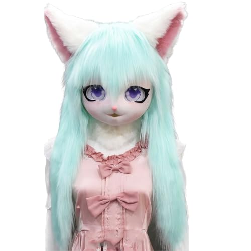 WLYEZAU Fursuit-Kig-Tiermaske,Tierkapuze Im Anime-Stil,Lolita-Halloween-Kostüm-Kopfbedeckung, Tragbare Kapuzenparty-Verkleidung(Color:J) von WLYEZAU