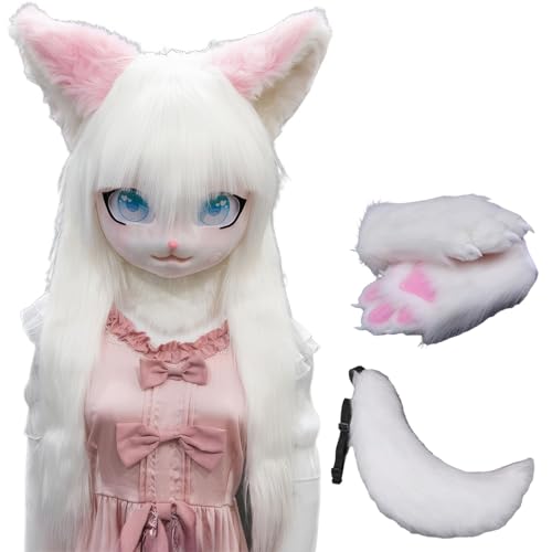 WLYEZAU Fursuit Kig Tiermaske Mit Schwanz-Plüschhandschuhen, Pelzkapuze, Comic-Con-Party-Verkleidung, Tragbare Tierkapuze (Color : 11) von WLYEZAU