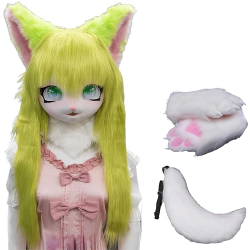 WLYEZAU Fursuit Kig Tiermaske Mit Schwanz-Plüschhandschuhen, Pelzkapuze, Comic-Con-Party-Verkleidung, Tragbare Tierkapuze (Color : 18) von WLYEZAU