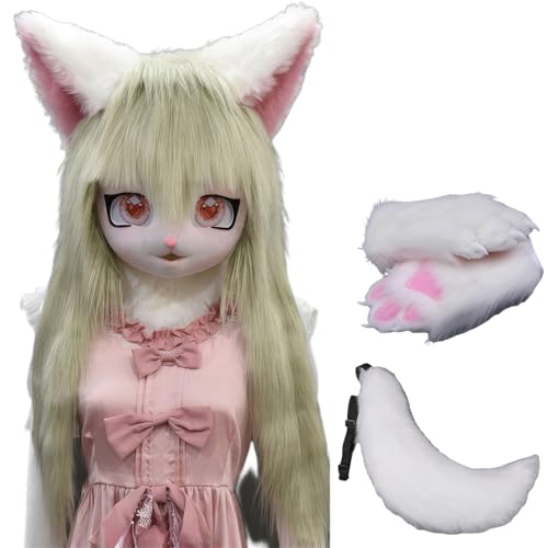 WLYEZAU Fursuit Kig Tiermaske Mit Schwanz-Plüschhandschuhen, Pelzkapuze, Comic-Con-Party-Verkleidung, Tragbare Tierkapuze (Color : 9) von WLYEZAU