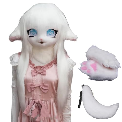 WLYEZAU Fursuit Kig Tiermaske Mit Schwanz-Plüschhandschuhen, Pelzkapuze, Party-Verkleidung, Tragbare Tierkapuze (Color : 10) von WLYEZAU