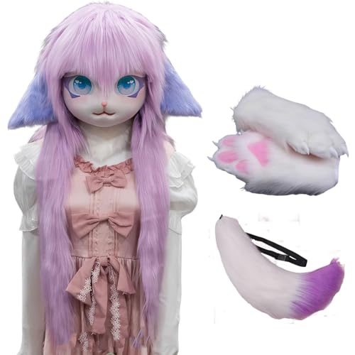 WLYEZAU Fursuit Kig Tiermaske Mit Schwanz-Plüschhandschuhen, Pelzkapuze, Party-Verkleidung, Tragbare Tierkapuze (Color : 11) von WLYEZAU