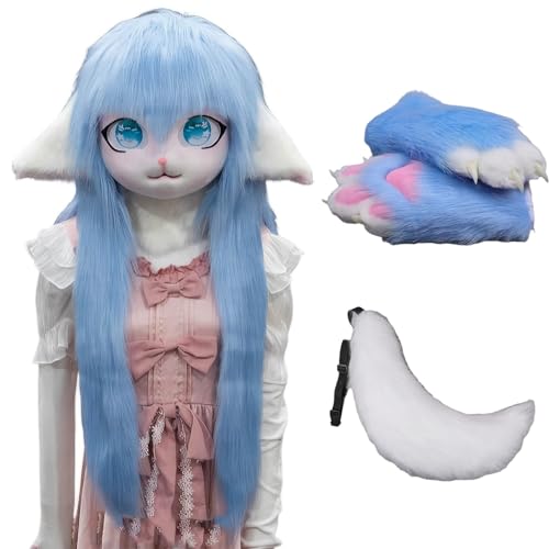 WLYEZAU Fursuit Kig Tiermaske Mit Schwanz-Plüschhandschuhen, Pelzkapuze, Party-Verkleidung, Tragbare Tierkapuze (Color : 15) von WLYEZAU