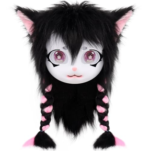 WLYEZAU KIG Fursuit Tierkapuze, Tragbare Kunstfellkapuze, Furry Party Camouflage Stirnband Maske(D) von WLYEZAU