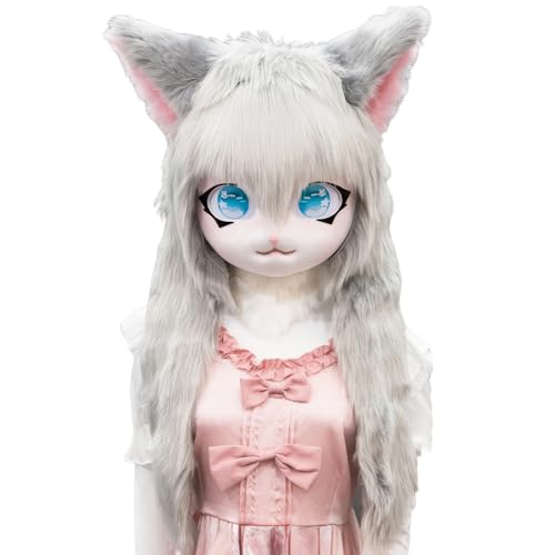 WLYEZAU KIG Pelzanzug-Tiermaske,Anime-Stil Tierischer COS-Kopfschmuck im Lolita-Stil,tragbare Kapuzen(Color:E) von WLYEZAU