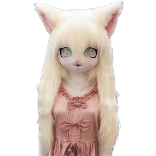 WLYEZAU KIG Pelzanzug-Tiermaske,Anime-Stil Tierischer COS-Kopfschmuck im Lolita-Stil,tragbare Kapuzen(Color:J) von WLYEZAU