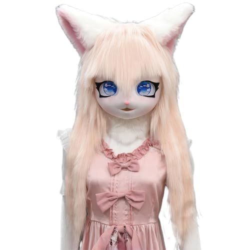 WLYEZAU KIG Pelzanzug-Tiermaske,Anime-Stil Tierischer COS-Kopfschmuck im Lolita-Stil,tragbare Kapuzen(Color:P) von WLYEZAU