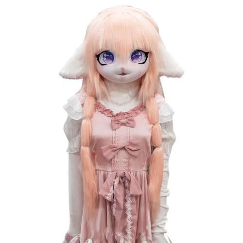 WLYEZAU Tierkapuze im Anime-Stil, Fursuit-Kig-Tiermaske, Lolita-Halloween-Kostüm-Kopfbedeckung, tragbare Kapuzenparty-Verkleidung(Color:B) von WLYEZAU