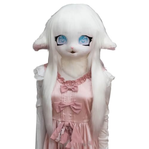 WLYEZAU Tierkapuze im Anime-Stil, Fursuit-Kig-Tiermaske, Lolita-Halloween-Kostüm-Kopfbedeckung, tragbare Kapuzenparty-Verkleidung(Color:C) von WLYEZAU