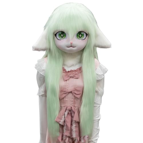 WLYEZAU Tierkapuze im Anime-Stil, Fursuit-Kig-Tiermaske, Lolita-Halloween-Kostüm-Kopfbedeckung, tragbare Kapuzenparty-Verkleidung(Color:F) von WLYEZAU