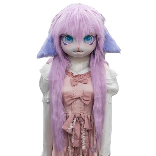 WLYEZAU Tierkapuze im Anime-Stil, Fursuit-Kig-Tiermaske, Lolita-Halloween-Kostüm-Kopfbedeckung, tragbare Kapuzenparty-Verkleidung(Color:H) von WLYEZAU