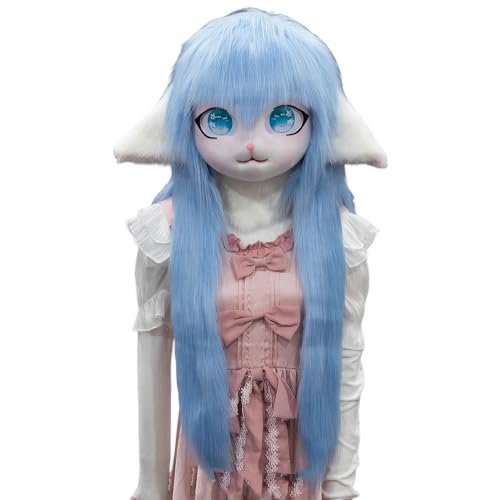 WLYEZAU Tierkapuze im Anime-Stil, Fursuit-Kig-Tiermaske, Lolita-Halloween-Kostüm-Kopfbedeckung, tragbare Kapuzenparty-Verkleidung(Color:I) von WLYEZAU