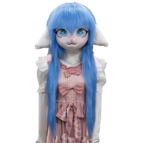 WLYEZAU Tierkapuze im Anime-Stil, Fursuit-Kig-Tiermaske, Lolita-Halloween-Kostüm-Kopfbedeckung, tragbare Kapuzenparty-Verkleidung(Color:J) von WLYEZAU