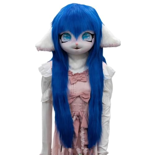 WLYEZAU Tierkapuze im Anime-Stil, Fursuit-Kig-Tiermaske, Lolita-Halloween-Kostüm-Kopfbedeckung, tragbare Kapuzenparty-Verkleidung(Color:K) von WLYEZAU