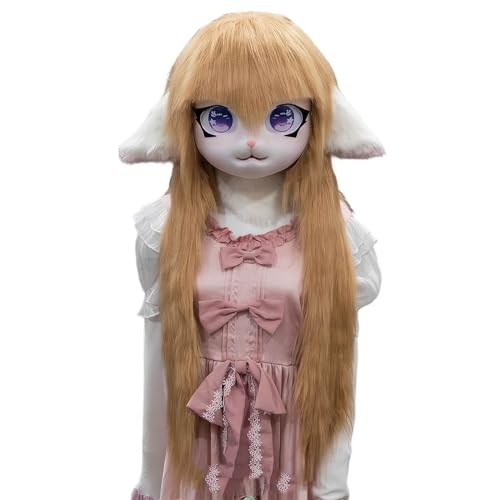 WLYEZAU Tierkapuze im Anime-Stil, Fursuit-Kig-Tiermaske, Lolita-Halloween-Kostüm-Kopfbedeckung, tragbare Kapuzenparty-Verkleidung(Color:L) von WLYEZAU