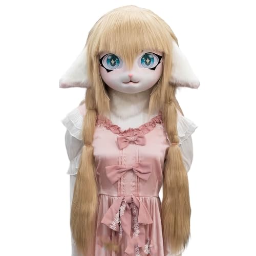 WLYEZAU Tierkapuze im Anime-Stil, Fursuit-Kig-Tiermaske, Lolita-Halloween-Kostüm-Kopfbedeckung, tragbare Kapuzenparty-Verkleidung(Color:M) von WLYEZAU