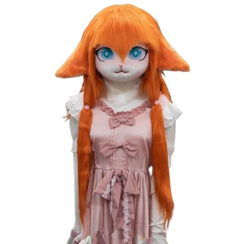 WLYEZAU Tierkapuze im Anime-Stil, Fursuit-Kig-Tiermaske, Lolita-Halloween-Kostüm-Kopfbedeckung, tragbare Kapuzenparty-Verkleidung(Color:O) von WLYEZAU