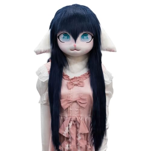 WLYEZAU Tierkapuze im Anime-Stil, Fursuit-Kig-Tiermaske, Lolita-Halloween-Kostüm-Kopfbedeckung, tragbare Kapuzenparty-Verkleidung(Color:P) von WLYEZAU