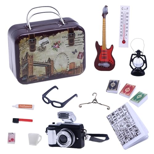 WLZP Wichtel Zubehör Set, 13 Pcs Miniatur Wichtelzubehör, Miniatur Reise Deko für Wichtel，Wichtelzubehör mit Zahnbrüste Zahnpasta Bücher Brillen Koffer Kamera Gitarre von WLZP