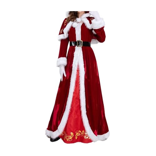 WNFQJJRM Weihnachtsmannkostüm „Mrs Claus“ mit Kapuzenschal und Gürtel, Weihnachtsmann-Kostüm, Rollenspiel-Outfit zu Weihnachten-XXL von WNFQJJRM