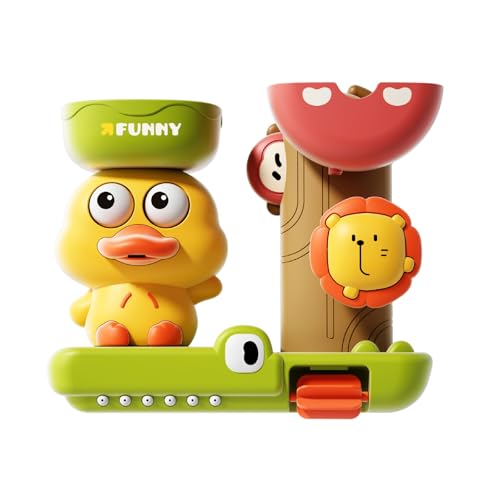 WNXGNHO Kinder Badewanne Spielzeugset Cartoon Ente Und Lions Waterwheel Water Sprayer Toy Mit Einfachem Saugnapfbecher Für Lustiges Bad von WNXGNHO