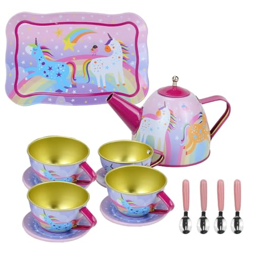 WNXGNHO Kinder Rollenspiel Metallic Nachmittag Teaset Spielzeug Mädchen Pretend Play Küche Spielzeug Mit Löffel Tablett Kinder Geburtstag Geschenk von WNXGNHO