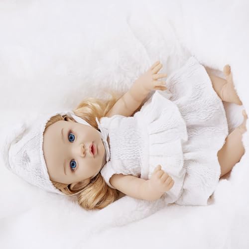 WNXGNHO Realistische Vinyls Baby Blonde Mädchen Puppen 12 Zoll Mit Kleid Für Kinder Spielen Realistische Baby Neugeborene Schlafen Spielzeug Weich von WNXGNHO