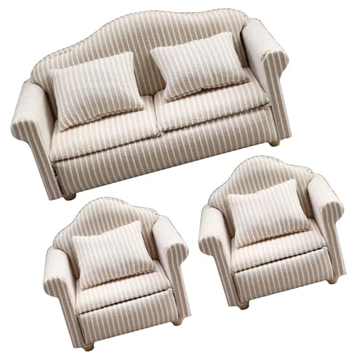 WNXGNHO Schlafzimmer Einzelsofa Gestreiftes Sofa Miniaturmöbel Modell Puppenhäuser Couchzubehör Realistisches Spielset 1:12 von WNXGNHO