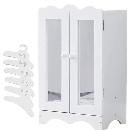 Holzpuppenmöbel mit 6 Kleiderbügeln Offener Kleiderschrank Organizer Puppenschrank für Puppen Spielzeug Puppenhaus Zubehör Passend für Puppe bis 20'' von WODENY