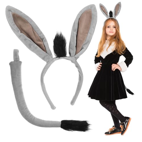 WOFASHPURET 1 Set Esel Kostüm Zubehör Grau Esel Anzug Garn Ohren und Set für Karneval Dress up von WOFASHPURET