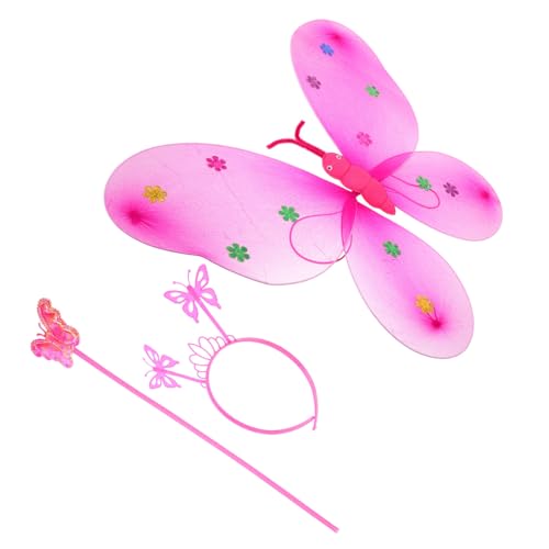 WOFASHPURET 1 Satz Schmetterling Flügel Cosplay-fee-kostüm Fee Zauberstab Stirnband Feenstab Cosplay-kleidung Für Mädchen Stoff Rosy von WOFASHPURET