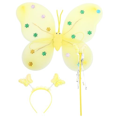 WOFASHPURET 1 Satz Schmetterlinge igelkostümkinder butterfly costume Schmetterlingsstab butterfly wings schmetterlingsflügel Schmetterlings-Stirnband, Flügelstab Stoff Yellow von WOFASHPURET