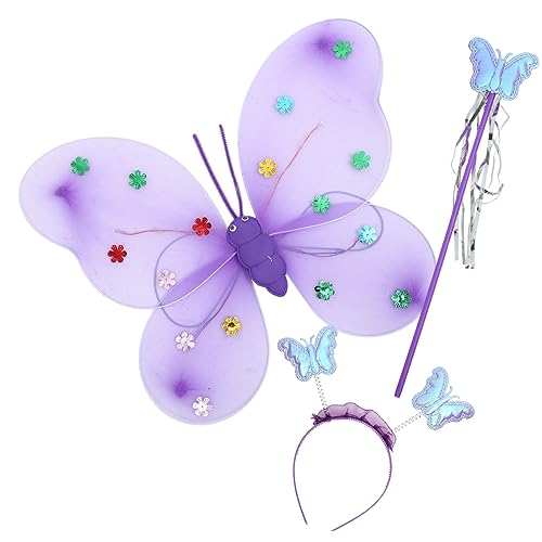 WOFASHPURET 1 Satz igelkostümkinder e girl kleidung butterfly costume butterfly wings Schmetterling Flügel Ballon Cosplay-Fee-Kostüm Fee Zauberstab Stirnband Feenstab Stoff Violett von WOFASHPURET