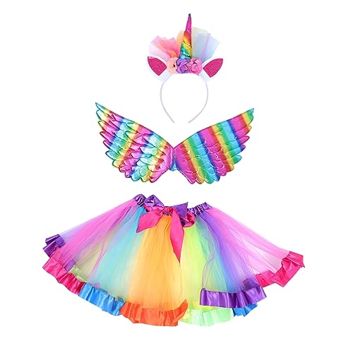 WOFASHPURET Kostümset Für ädchen Mit Einhorn Haarreif Tüllrock Und Flügel Perfekt Für Karneval Fasching Und Kindergeburtstage Niedliches Cosplay Outfit Für Kleine Prinzessinnen von WOFASHPURET