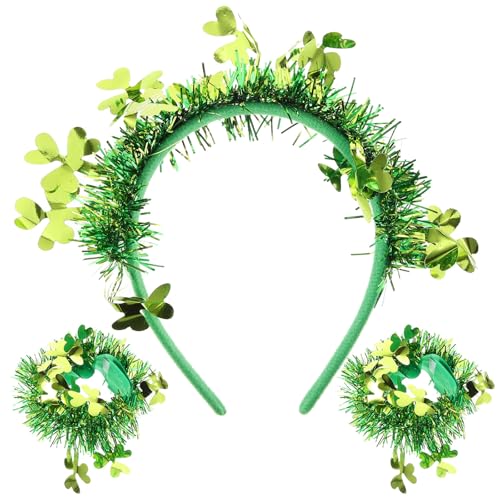 WOFASHPURET 1 Set Shamrock Stirnband Mit Grünen Armbändern St. Patricks Day Hairband Irish Day Kopfbedeckung Haarzubehör Für Erwachsene Kostümparty Gunst von WOFASHPURET