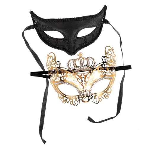 WOFASHPURET Damen Masquerade Augenmaske Set Metallische Halloween Masken Mit Glitzer Für Karneval Maskenball Und Kostümparty Vintage Stil Goldfarben Partyzubehör von WOFASHPURET