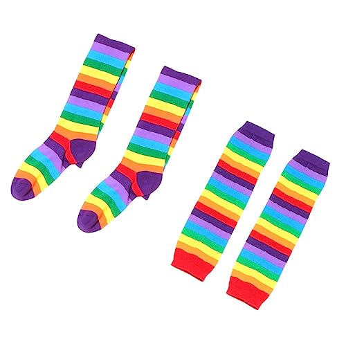 WOFASHPURET 2 Stück Rainbow Strips Handschuhe Socken Set Warme Beinstrümpfe Handschuhe Bunte Oberschenkel Hohe Socken Für Frauen Mädchen Kostüme (handschuhe Und Socken Roter Mund) von WOFASHPURET