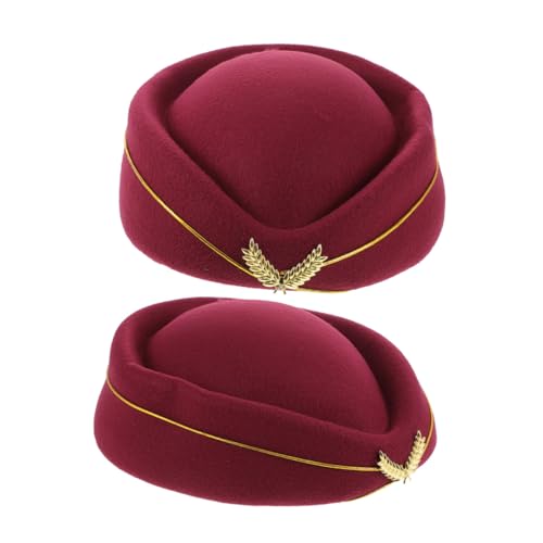 WOFASHPURET 2 Stück Stewardess Mütze Weinrot Air Hostess Cap mit Abzeichen Atmungsaktiv für Bandauftritte Kostüm und Formelle Anlässe WOFASHPURET 2 Stück Stewardess Mütze Weinrot Air Hostess Cap mit Abzeichen Atmungsaktiv für Bandauftritte Kostüm und Formelle Anlässe von WOFASHPURET