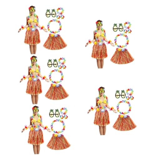 WOFASHPURET 5 Sets Hawaiianischer Hula Anzug Hula Rock Hawaiianische Outfits Für Damen Und Mädchen Hawaiianisches Outfit Grasröcke Für Party Hawaiianische Party Requisite von WOFASHPURET