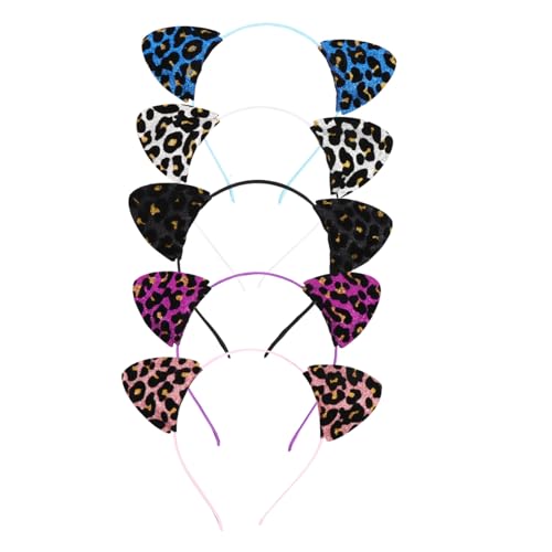 WOFASHPURET 5 Stück 5 teiliges Katzenohren Haarreif Glitzer Leopardenmuster Party Zubehör Komfortable Sichere Stirnbänder in Violett Blau Schwarz Silber Rosa für Damen Mädchen Karneval WOFASHPURET 5 Stück 5 teiliges Katzenohren Haarreif Glitzer Leopardenmuster Party Zubehör Komfortable Sichere Stirnbänder in Violett Blau Schwarz Silber Rosa für Damen Mädchen Karneval von WOFASHPURET