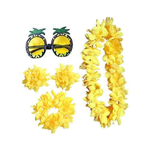 WOFASHPURET 5 Stück Hawaii Girlande Hawaii Halskette Hawaii Halskette Hawaii Partyzubehör Hawaii Kopfschmuck Ananas Brille Lustige Brille Hawaii Armband Party Brille Gelb von WOFASHPURET