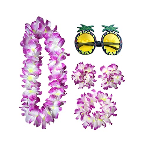 WOFASHPURET 5St Ananas-Brille hawaiianisches Partykostüm hawaiianische Blumenkette tropische Partybrille hawaii kopfschmuck hawaii kleidung spaßbrille Hawaii-Kopfschmuck Hawaii-Armband Violett von WOFASHPURET