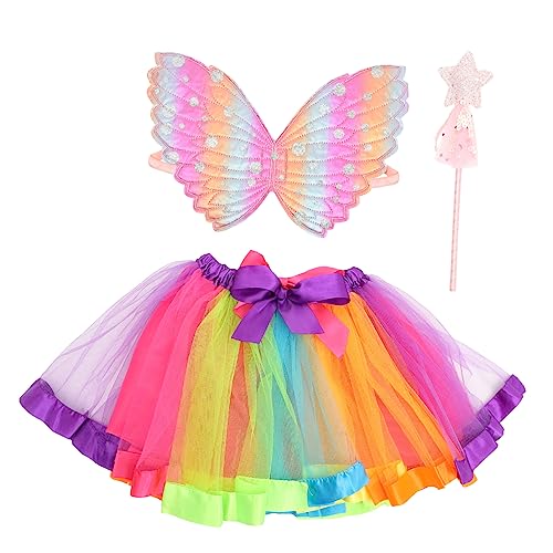 WOFASHPURET Angel Kinder Engelsflügel Kostü Für Ädchen 3 Teiliges Set Mit Federflügeln Zauberhaftem Kleid Und Magischer Hexenstab Für Halloween Karneval Und Kostümpartys Feen von WOFASHPURET