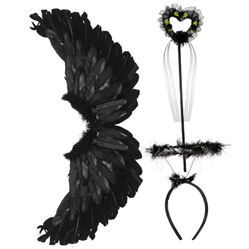 WOFASHPURET Engelsflügel Requisite Set Für Cosplay Und Partys Dekorative Federn Engelsflügel Mit Heiligenschein Stirnband Und Zauberstab Für Halloween Karneval Und Fasching von WOFASHPURET